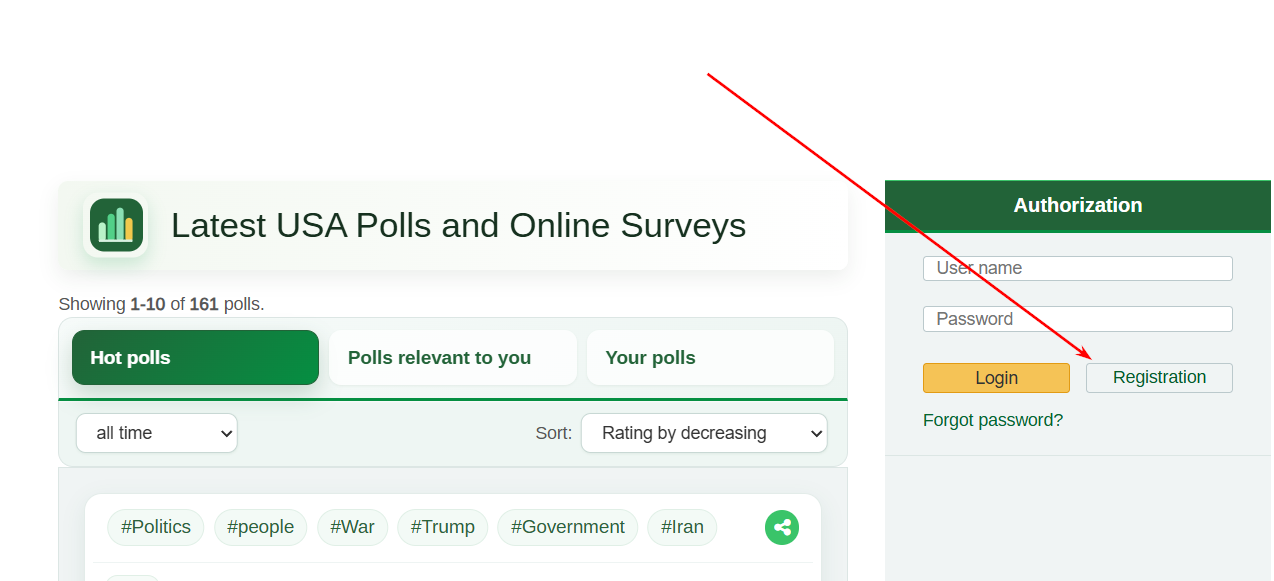 Create your own public opinion poll: Open the registration form